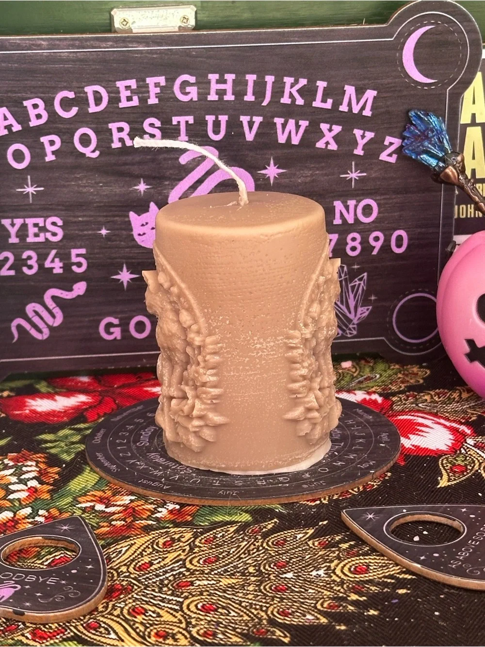 Bronze Cat & Sword Pillar Candle | Witch’s Familiar Candle | Gothic Cat Decor